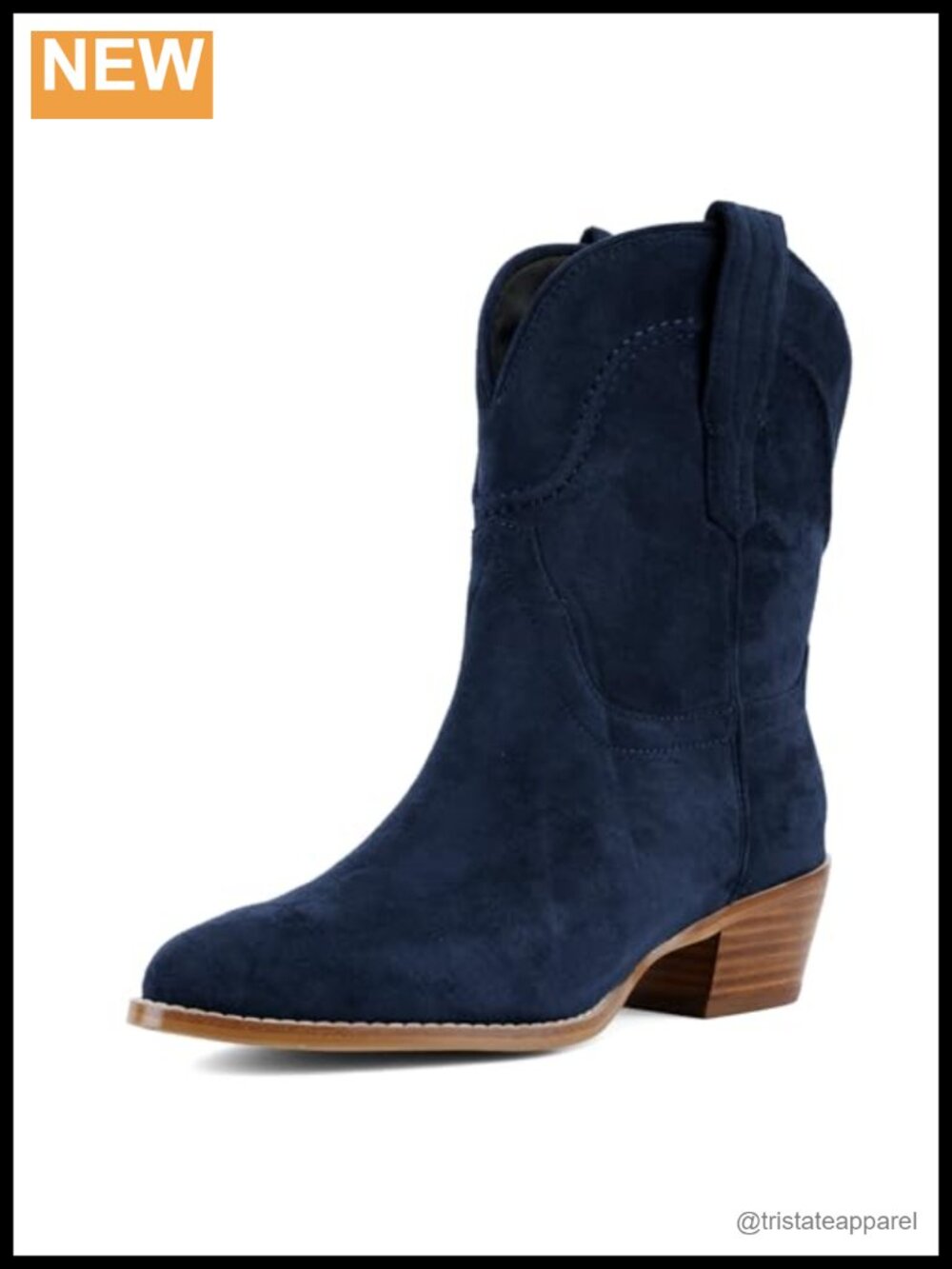 Cowboy Ankle Boots for Women Suede Pointed Toe Low Chunky Heel Pull-On